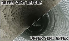 Before and after dryer vent cleaning